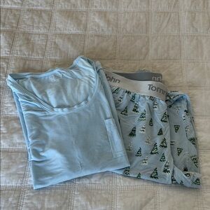 Tommy John Light Blue Pajama Set with Tree Design